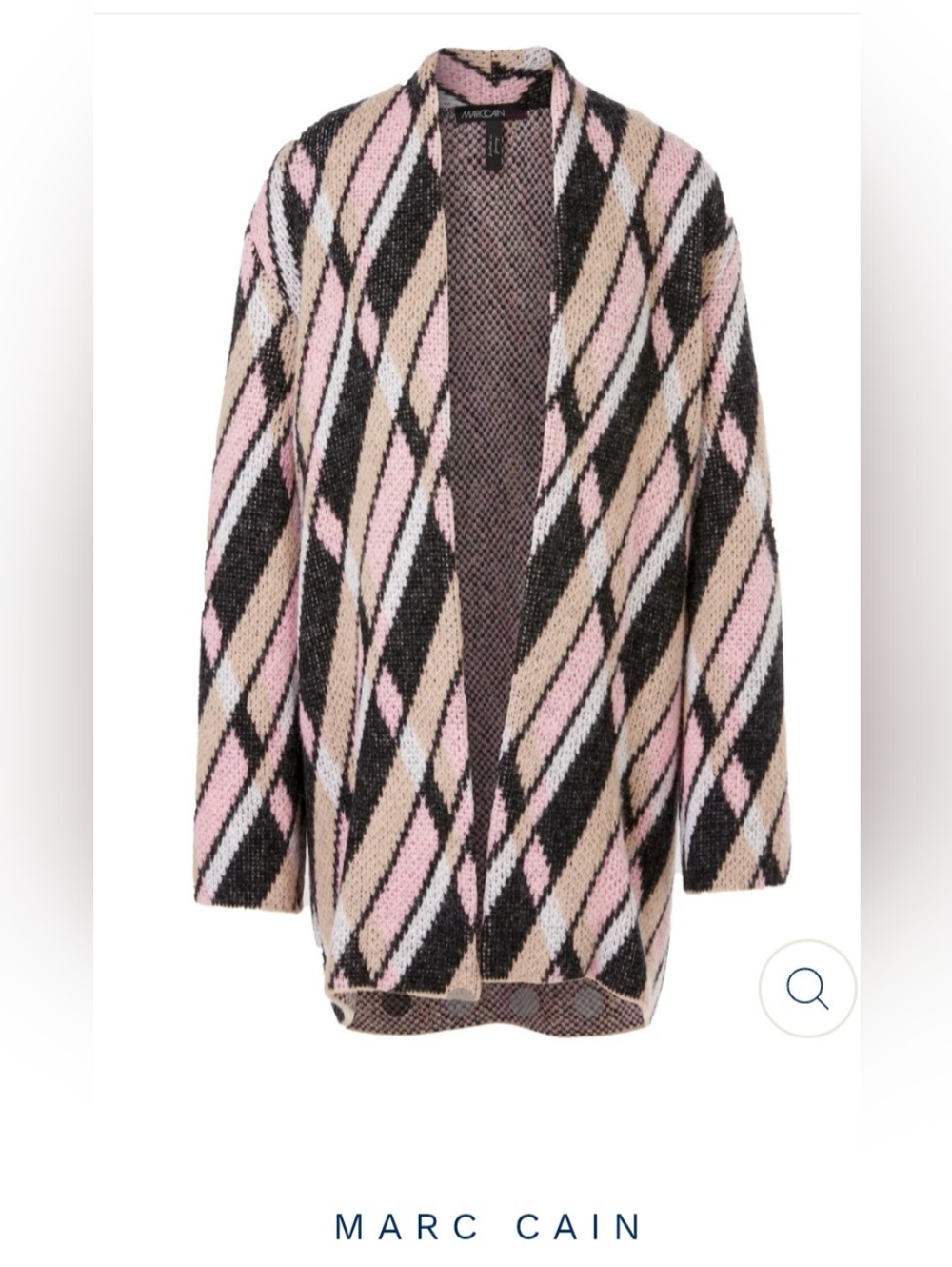Marc Cain Pink Beige Black Long Open-Front Knit  Cardigan sz uk8